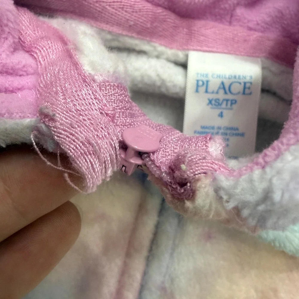 The Children's Place Kids Pink Unicorn Rainbow Plush Hooded Sleeper Size 4 XS/TP